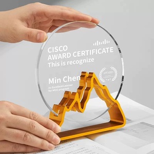 Trophy Factory Wholesale <strong>Gold</strong> Silver Copper Colorful Metal Base Round Blank Crystal Glass Trophy Award Plaque