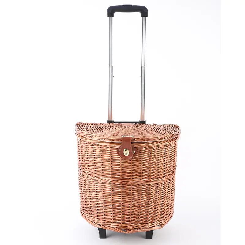 Estick Factory Rattan Wicker Handwoven Insulated With Lid Handle Picnic Basket Box Portable Storage Basket With Low Price