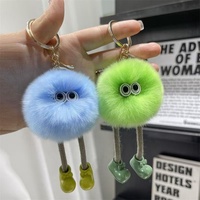Porte-clés de voiture en fourrure de lapin Rex adorable, en forme de boule de charbon à longues pattes, accessoire en fourrure pour sacs et pochettes, Hebei