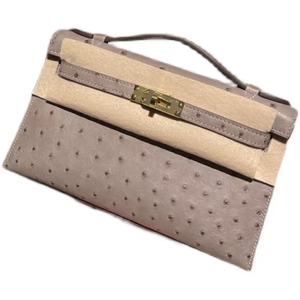 Mini borsa da <span class=keywords><strong>donna</strong></span> fatta a mano su misura in pelle di struzzo sudafricana di <span class=keywords><strong>prima</strong></span> qualità, colore grigio scuro, ideale per eventi formali. - Product Image 5