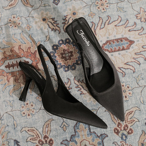Zapatos de Tacón Alto con Punta en Pico para Mujer, Sandalias de Verano Negras con Tira Trasera, Zapatos de Trabajo Profesionales, Estilo Stiletto - Product Image 3