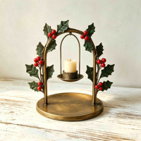 Porte-bougie en métal de Noël avec motif arche de baies de houx, support de bougie suspendu vintage pour la décoration de table de Noël à la maison
