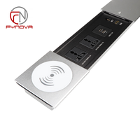 Prise de courant de bureau en aluminium avec couvercle coulissant, chargeur sans fil, 2 prises, prise de charge de bureau compatible US/EU/AU/CN/UK