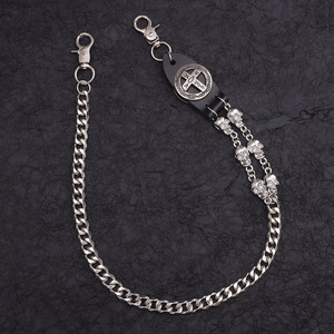 Chaîne de taille unisexe en argent tibétain avec pendentif croix et crâne, style punk, accessoire de mode décontracté, design à une seule boucle - Product Image 3