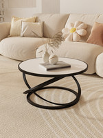 Table basse moderne, minimaliste, de luxe léger ; Table basse ronde en dalle de pierre simple et haut de gamme pour le salon ou le balcon