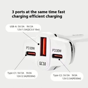 อะแดปเตอร์ชาร์จในรถยนต์แบบขายส่ง PD30W+QC30W(60W) ชาร์จเร็วสำหรับโทรศัพท์มือถือ ช่องจุดบุหรี่ในรถยนต์ ชาร์จ USB QC5.0 18W - Product Image 2