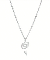 Pendentif fleur de naissance Collier en acier inoxydable argenté Mois de naissance Fleur Charmes Cadeaux pour meilleur ami Collier minimal