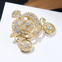 Élégante Broche en Alliage Écologique pour Femme, Motif Carrosse Citrouille, Inspirée des Contes de Fées, Ornée de Strass Colorés et de Diamants