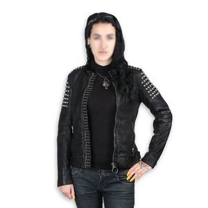 Manteau d'hiver en duvet à col rabattu avec poches Veste en cuir surdimensionnée à rivets cloutés pour femmes - Product Image 4