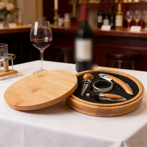 Juego de abridor de botellas de vino de 4 piezas, caja de bambú con componentes de acero, diseño de madera oscura, kits de accesorios hechos en Guangdong - Product Image 6