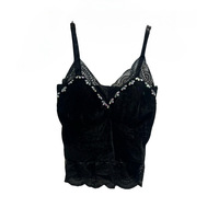 Top de terciopelo de alta calidad con encaje y tirantes finos para mujer, con almohadillas en el pecho, estilo Socialite, para usar como prenda interior.
