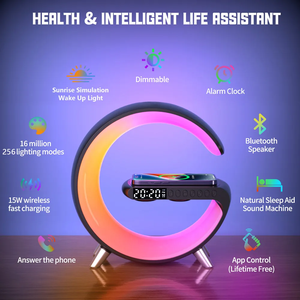 <span class=keywords><strong>Sveglia</strong></span> Multifunzione con Simulazione Alba, Caricatore Wireless, <span class=keywords><strong>Luce</strong></span> Notturna LED, Lampada da Scrivania con Altoparlante BT - Product Image 3