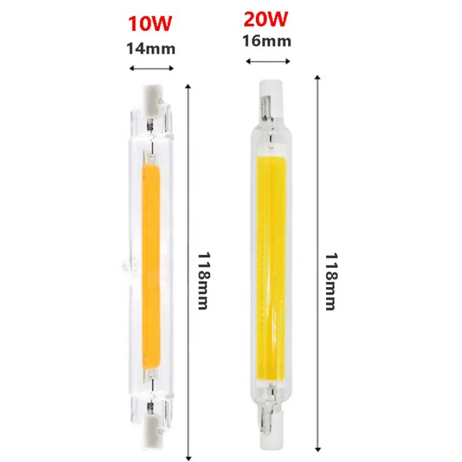 Dimmable R7S LED 118mm J118 COB Light Bulb Glass Tube Floodlight High Power 10W 20W Halogen Lamp Replacement AC110V 220V