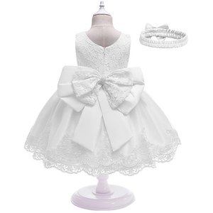 Nuevo Vestido de Encaje para Niñas con Temática Festiva, Elegante Vestido de Noche con Lazo Decorativo para Niñas, Venta al por Mayor de Fábrica, Trajes Formales para Fiestas Navideñas - Product Image 1