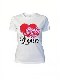T-shirt da donna rosa con stampa leopardata a cuore, manica corta, girocollo, casual, con fiocco, regalo per San Valentino - Product Image 1