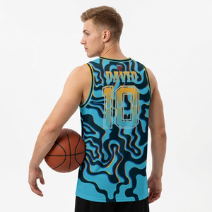 Camiseta de baloncesto sublimada con estampado, de secado rápido, corte atlético, sin mangas, para hombre. - Product Image 4