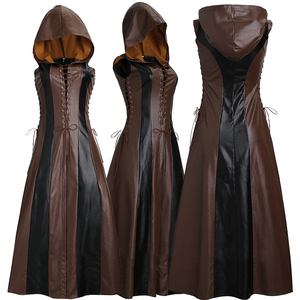 Disfraz de Arquera para Mujer con Capucha, Vestido Largo de Cuero Sintético sin Mangas, Disfraz Medieval para Adultos, Traje de Guerrero para Halloween - Product Image 1