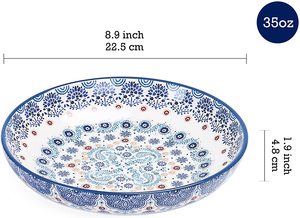 Bol à pâtes en céramique Talavera bleu de 8 pouces pour pâtes, salade, micro-ondes et lave-vaisselle - Product Image 3