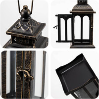 Lanternes en métal vintage noir extérieur et intérieur avec verre transparent, bougeoirs de table et suspendus pour patio, porche et fête de mariage