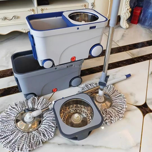 Ổ đĩa kép 360 quay Microfiber lau và xô thiết lập với giỏ nhựa phẳng xử lý thép cực 360 độ hiệu quả làm sạch - Product Image 2