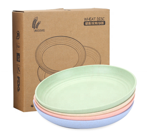 Assiettes en plastique de blé réutilisables de 9 pouces, design moderne, 4 pièces, écologiques, compatibles micro-ondes, assiettes émaillées pour pique-nique, directement de l'usine - Product Image 1
