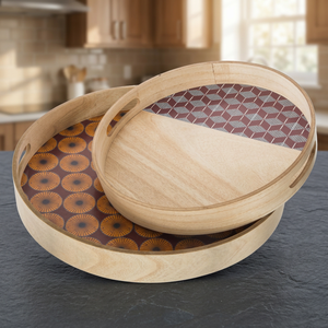 B.S INTERNATIONAL Juego de bandejas para servir anidadas de lujo hechas a mano, decoración de mesa, sostenibles, aptas para lavavajillas y microondas, de madera - Product Image 1