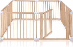 Lm बच्चों आधुनिक ठोस लकड़ी फोल्डेबल बेबी प्ले पेन और गेट बेडरूम जिम पार्क के उपयोग के लिए पैनल डिजाइन के साथ - Product Image 2