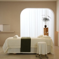 Ensemble de draps de salon de beauté blancs de qualité supérieure, 4 pièces, doux pour la peau, pour lit de massage et spa, comprenant jupe de lit, housse de tabouret, taie d'oreiller et housse de couette