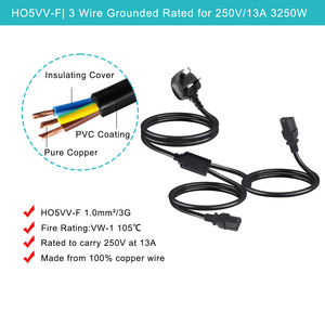 อะไหล่1.0MM2 3.3ฟุต2 in 1 NEMA-5-15P เป็น2 x ซ็อกเก็ต C13 IEC 1ถึง2ตัวแยกสายไฟต่อขยาย - Product Image 5