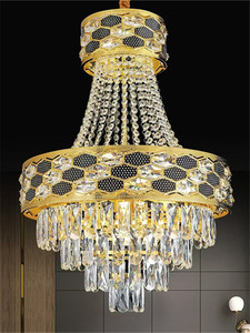 Lustre Moderne de Luxe en Cristal Doré, Cadre en Cristal Incrusté Nid d'Abeille, Décoration en Chaîne de Cristaux pour Salle de Réception, Salle à Manger, Hôtel - Product Image 3