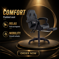 Chaise de jeu pivotante en cuir noir de style moderne avec hauteur réglable, vérin à gaz à 2 niveaux et base en nylon