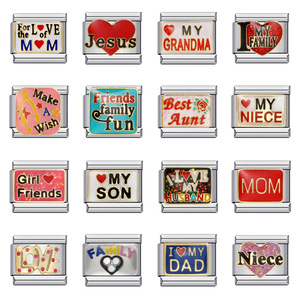 Stainless Steel Italian Modular <b>Bracelet</b> Charms Rectangle Family <b>Love</b> Theme DIY Jewelry Accessories for <b>Bracelet</b> Making - Product Image 1
