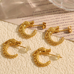 Boucles d'oreilles en forme de tête de dragon de style chinois, en or, unisexes, à porter au quotidien - Product Image 3