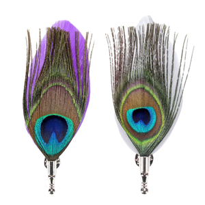 Broches de Lapela Masculinos de Liga Banhada a Ouro com Pena de Pavão Colorida para Casamento, Noivado e Festa - com Fecho Borboleta - Product Image 1