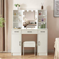 Coiffeuse de chambre moderne avec miroir LED, tabouret et tiroirs
