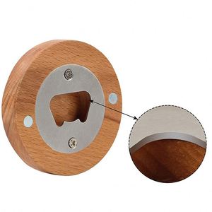 Décapsuleur en bois rond personnalisé avec logo, aimant intégré, vente en gros usine - Product Image 4
