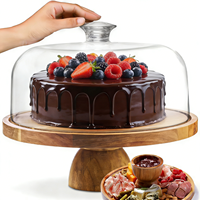 Support à gâteau de Noël en bois d'acacia avec dôme en acrylique. Un essentiel festif 2 en 1 pour les présentoirs de desserts et les réceptions de vacances.
