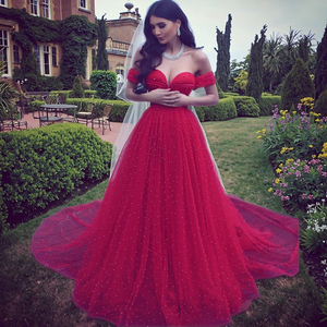 Vestido de Novia Rojo de la Marca Arrival, Diseños con Hombros Descubiertos, Adornado con Cuentas, Elegante Vestido de Novia Largo y Sexy - Product Image 3