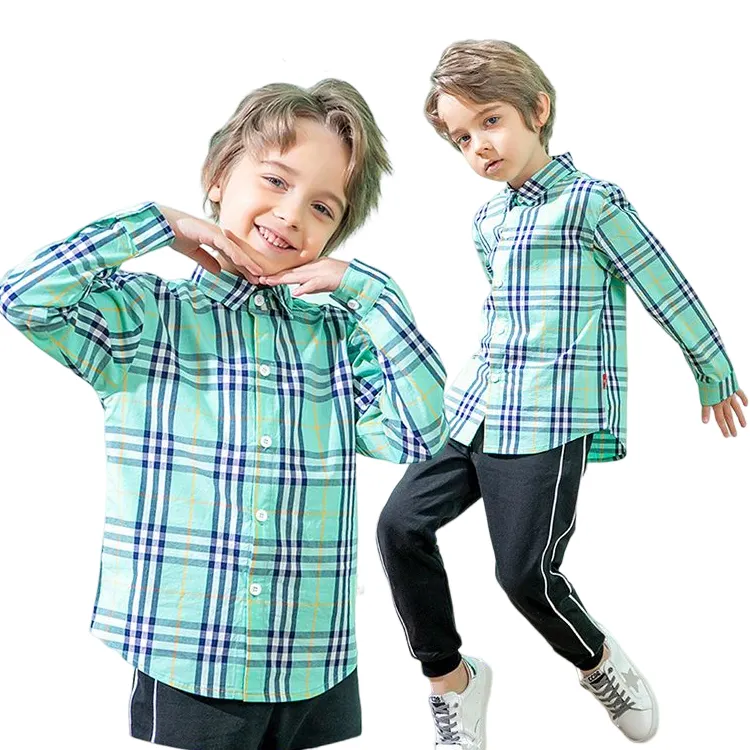 Kids Shirts Long Sleeve lapel Plaid Toddler Shirts for Boys Cotton Fashion Boy Tops Children Clothes