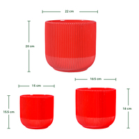Ensemble de pots à fleurs en céramique rouge côtelée moderne, élégants pots de fleurs d'intérieur pour la décoration de la maison et du bureau