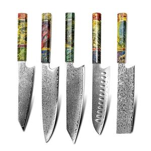 Cuchillo <span class=keywords><strong>de</strong></span> <span class=keywords><strong>chef</strong></span> Santoku <span class=keywords><strong>de</strong></span> acero <span class=keywords><strong>de</strong></span> Damasco superventas mango <span class=keywords><strong>de</strong></span> madera <span class=keywords><strong>de</strong></span> resina <span class=keywords><strong>de</strong></span> 7 pulgadas hecho a mano superventas - Product Image 2