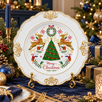 Assiette de Présentation de Noël de Luxe 13 pouces en Plastique, Motif Renne et Lapin Imprimé UV avec Bord Doré pour Tables Festives