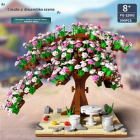 Mainan Blok Bangunan Plastik ABS Set Perakitan DIY Puzzle Pemandangan Jalanan Anak-anak Kompatibel dengan Model Pohon Sakura