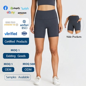 T-Line Tight Nude Hip Lift Gym Shorts Pocket High Waist Sports Cycling Shorts pour femmes - Product Image 4