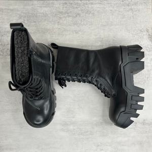 Botas de cuero genuino de vaca de alta calidad, a la moda, con cordones, para invierno y primavera, con suela gruesa y aumento de altura, estilo locomotora. - Product Image 3