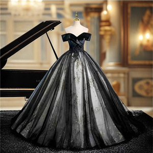 Black Ball Gown Sweetheart Neckline Empire Waist Floral Print Evening Dress for Party Wedding Ceremony - Product Image 3