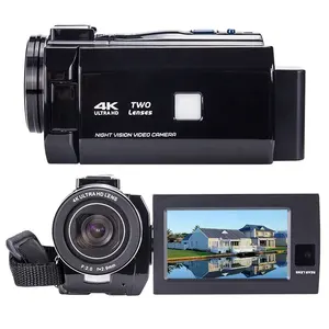 IR gece görüş fonksiyonu ile çift Lens 3 inç 270 derece rotasyon ekran 4K dijital Video kamera kamera