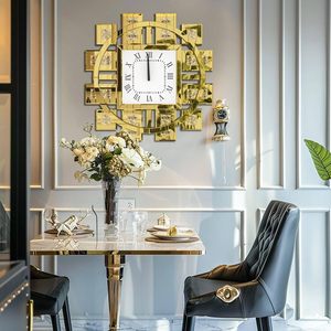 Luxury Home Decor Gold Glass Wall <b>Clock</b> Needle Unique Crystal Broken Diamond Arabesque 3D Design Antique Style Living Room - Product Image 3