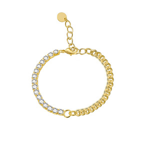 Hot Sale Trendy 18k Gold Plated Asymmetrical Tennis Bracelet Cuban Chain Geometric Design Brass Zircon Unisex Anniversary - Product Image 5