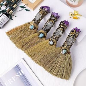Escoba de Altar de Bruja, Mini Escoba de Pelo de Crin para Ceremonias de Wicca, <span class=keywords><strong>Ritual</strong></span> de Halloween, Cristal Blanco, Escoba de Halloween - Product Image 2